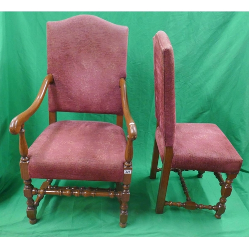 421 - 8 upholstered dining chair to include 2 carvers