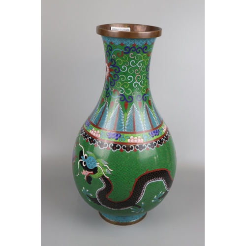 64 - Large Cloisonné vase handcrafted wirework and hand applied enamels depicting serpentine dragons - Ap... 