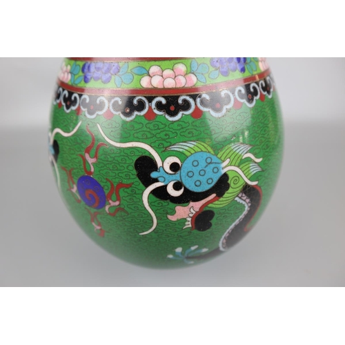 64 - Large Cloisonné vase handcrafted wirework and hand applied enamels depicting serpentine dragons - Ap... 