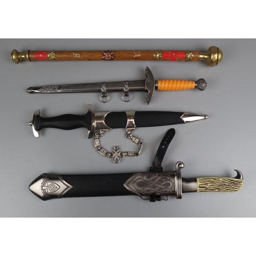 87 - 3 reproduction German daggers & generals baton