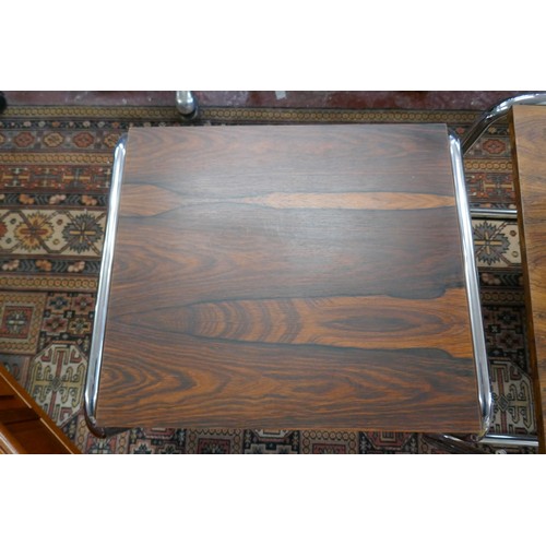 416 - Retro rosewood and chrome nest of 3 tables - Approx. L:102cm W:50cm H:38cm