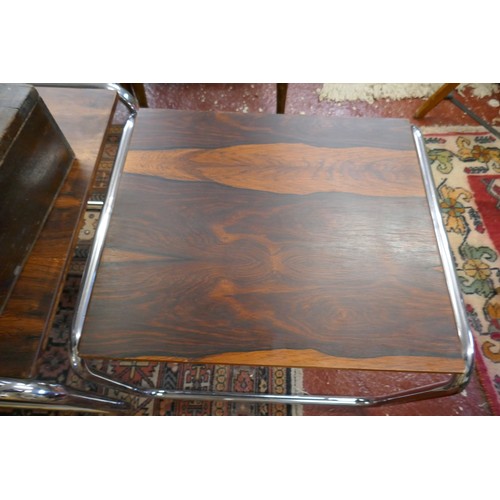 416 - Retro rosewood and chrome nest of 3 tables - Approx. L:102cm W:50cm H:38cm