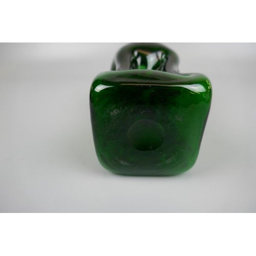 68 - Danish Holmegaard green glass decanter and another, both with pewter overlay