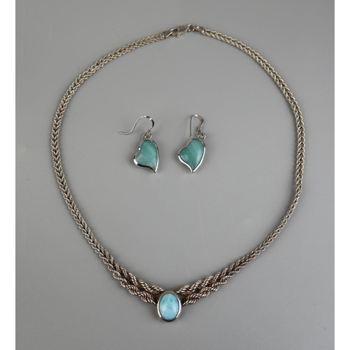 104 - Silver turquoise necklace and earrings