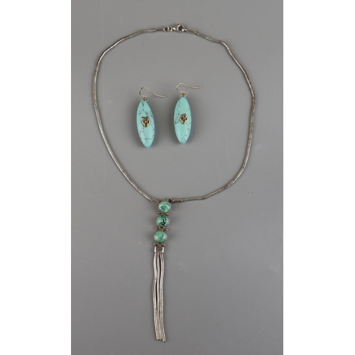 108 - Silver turquoise necklace and earrings