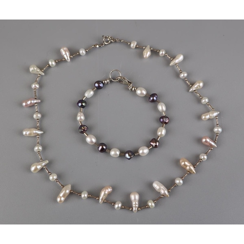 110 - Silver and pearl necklace and bracelet