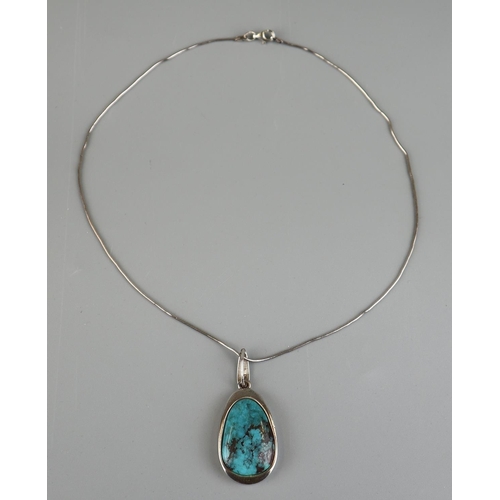 113 - Silver necklace with turquoise pendant