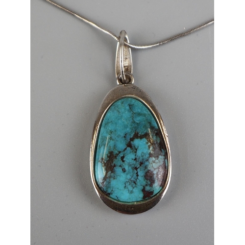 113 - Silver necklace with turquoise pendant