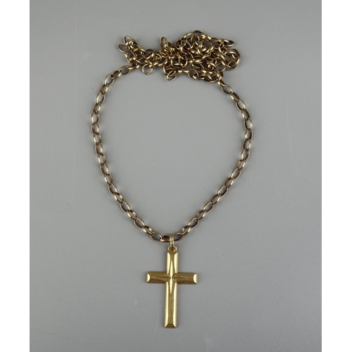 117 - 18ct gold crucifix on gold belcher chain - Approx 12g