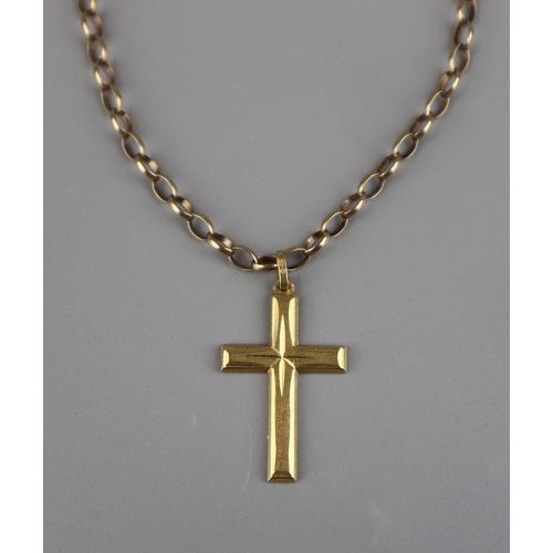 117 - 18ct gold crucifix on gold belcher chain - Approx 12g