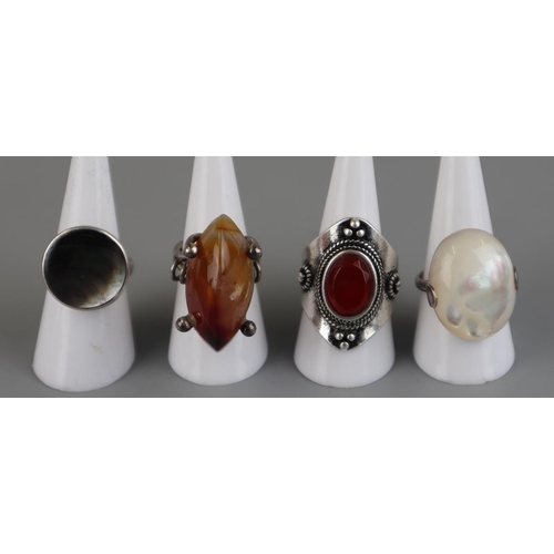 122 - 4 Silver stone and shell rings