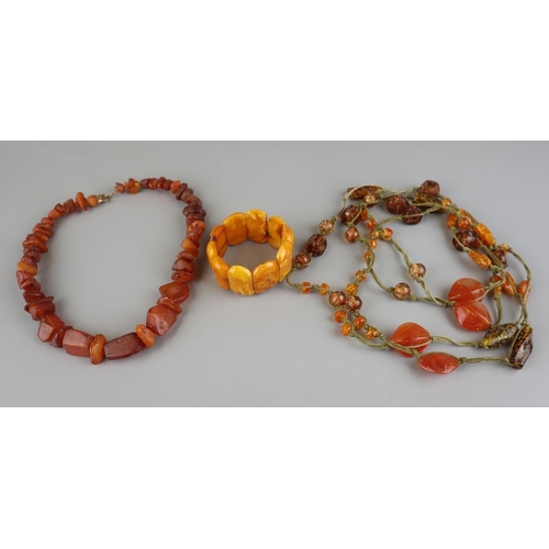 125 - Natural amber necklace with gold clasp, honey amber bracelet and a rustic amber necklace