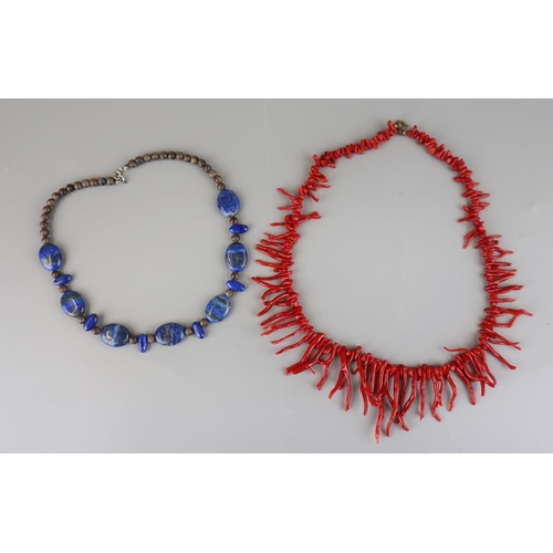 126 - Vintage coral necklace and a Lapis necklace with a silver clasp