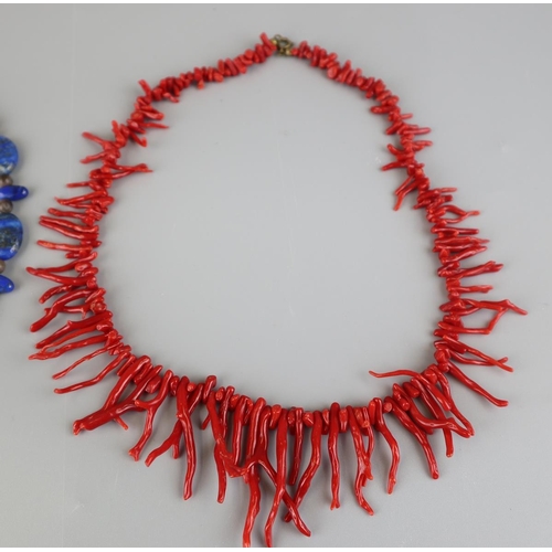 126 - Vintage coral necklace and a Lapis necklace with a silver clasp