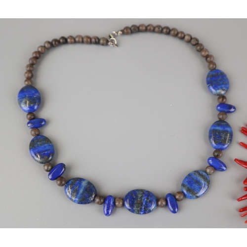 126 - Vintage coral necklace and a Lapis necklace with a silver clasp