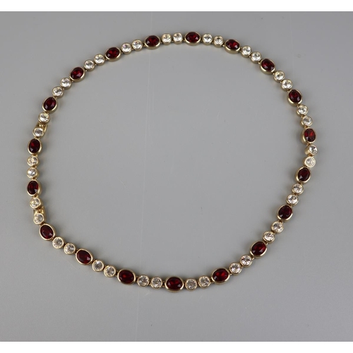 129 - Vintage gilt red and diamante necklace