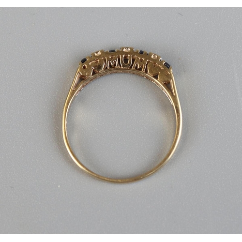 13 - Gold ½ hoop diamond and sapphire ring - Approx size O½