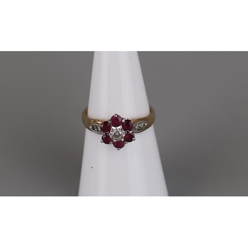 134 - Gold diamond and ruby ring - Size M