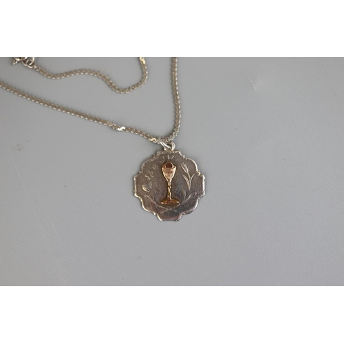 148 - Silver pendant with gold inlay on silver chain