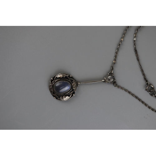 165 - Antique silver & moonstone Art Nouveau pendant on chain