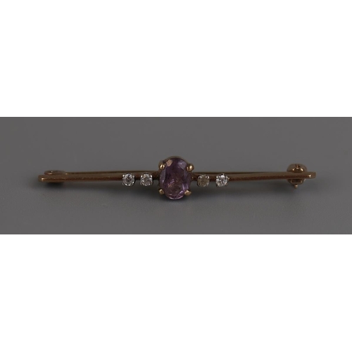 170 - Victorian gold amethyst bar brooch