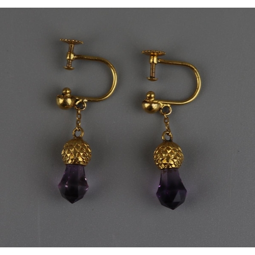 175 - Pair of antique Scottish thistle faceted amethyst earrings