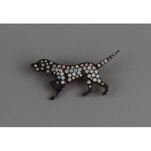 181 - Opal & diamond hound dog brooch