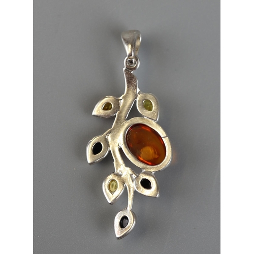 26 - Silver and amber pendant