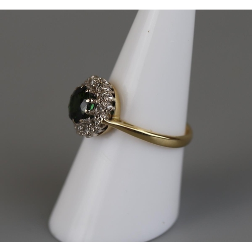 29 - 18ct gold green tourmaline & diamond cluster ring - Approx size N½