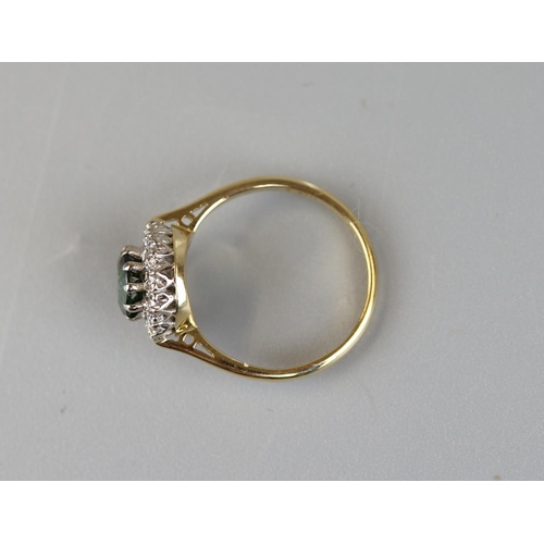 29 - 18ct gold green tourmaline & diamond cluster ring - Approx size N½