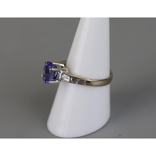 30 - 18ct white gold baguette diamond & tanzanite ring - Approx size O