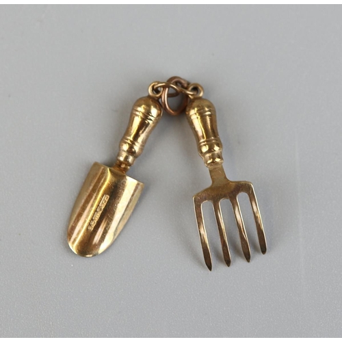 4 - Gold gardeners trowel and fork pendant