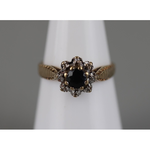 62 - Gold sapphire & diamond cluster ring - Approx size L