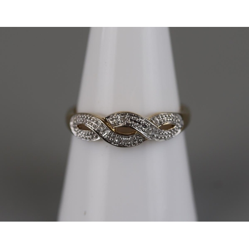 63 - Gold diamond set knot ring - Approx size P