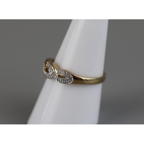 63 - Gold diamond set knot ring - Approx size P