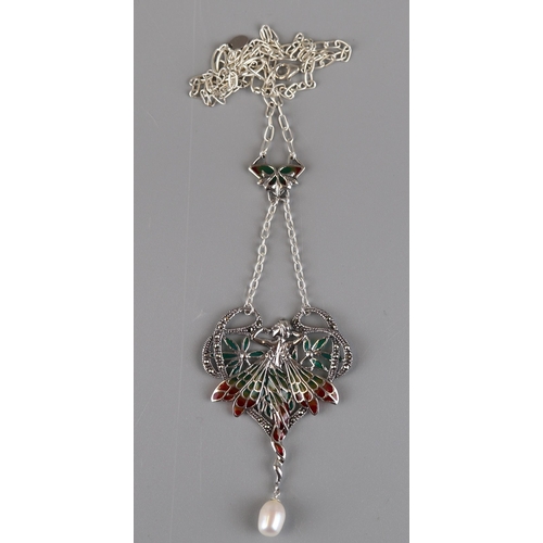 64 - Silver & enamel fairy pendant on chain