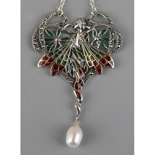 64 - Silver & enamel fairy pendant on chain