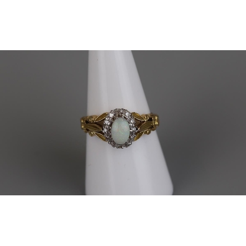 70 - 18ct gold opal & diamond cluster ring - Approx size P