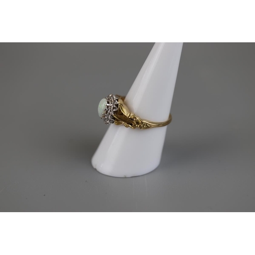 70 - 18ct gold opal & diamond cluster ring - Approx size P