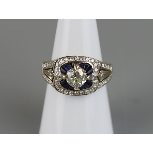 76 - Fine white gold sapphire & diamond set ring - Approx size M½