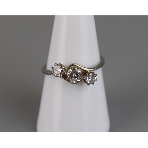 77 - Fine 18ct white gold 3 stone diamond ring - Approx size O