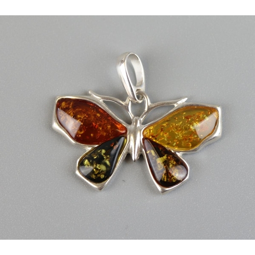 79 - Silver & amber butterfly pendant