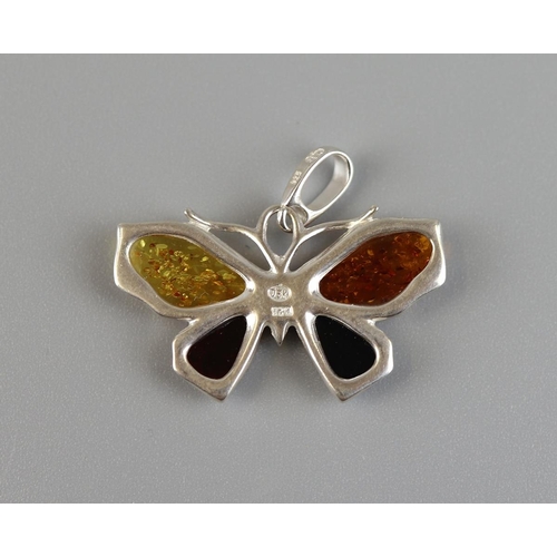 79 - Silver & amber butterfly pendant