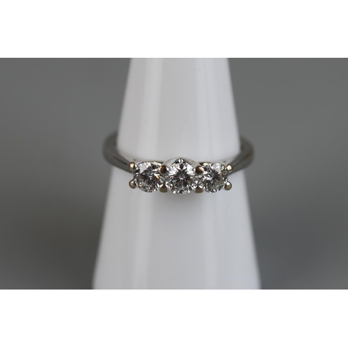 82 - Fine 18ct white gold 3 stone diamond ring - Approx size O