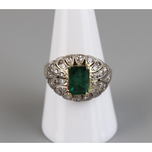 83 - 18ct gold emerald & diamond ring - Approx size P½