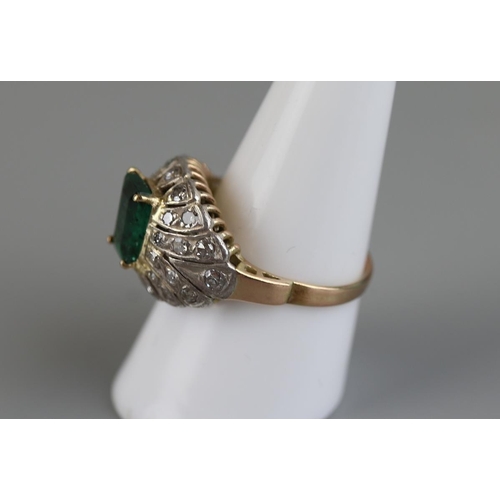 83 - 18ct gold emerald & diamond ring - Approx size P½