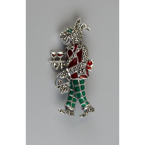 86 - Silver enamel & marcasite rabbit brooch