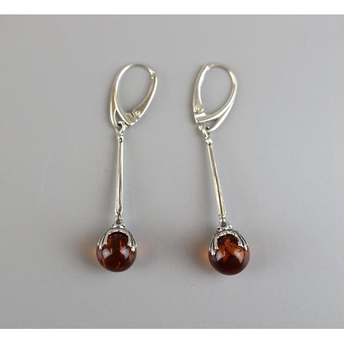 88 - Pair of silver & amber drop earrings