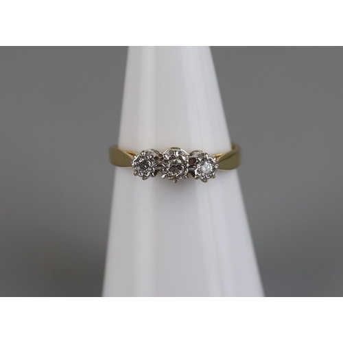 89 - 18ct gold 3 stone platinum set diamond ring - Approx size L