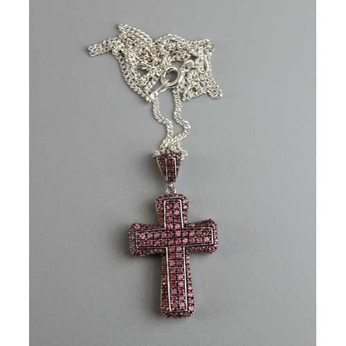 90 - Silver stone set cross on chain - Approx 10g